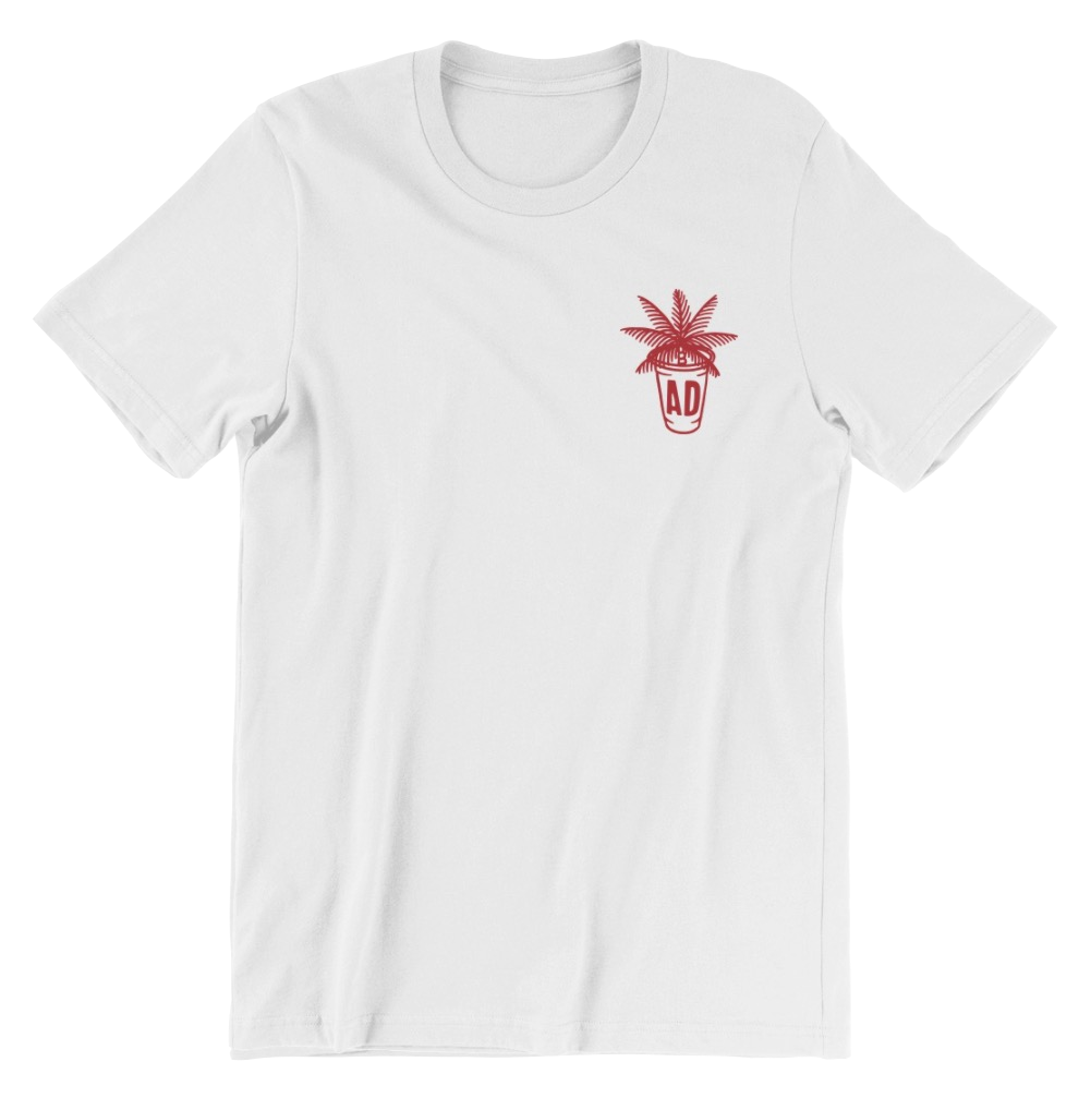 AD red solo cup palm tree red and white tee product shot front Adam Doleac