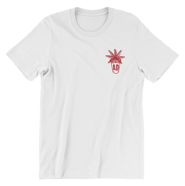 AD red solo cup palm tree red and white tee product shot front Adam Doleac