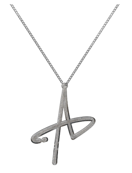 AD signature silver metal necklace product shot Adam Doleac
